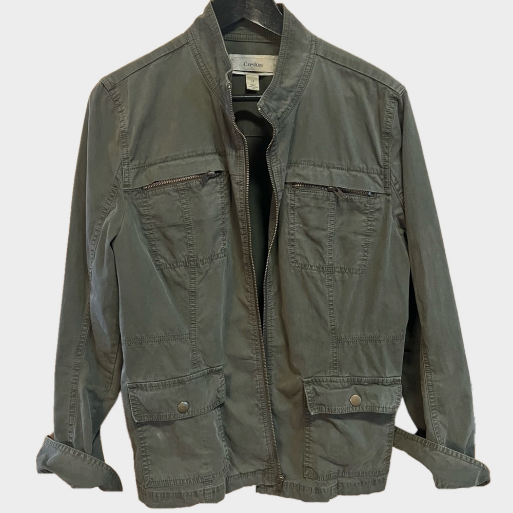 Caslon Dark Olive Green 100% Cotton Utility Jacket, Size XL